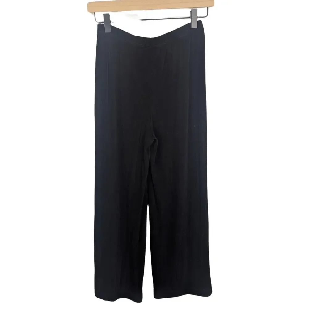Chicos Travelers Pants Womens Small Black Pull On Stretch Slinky Wide Leg Comfy